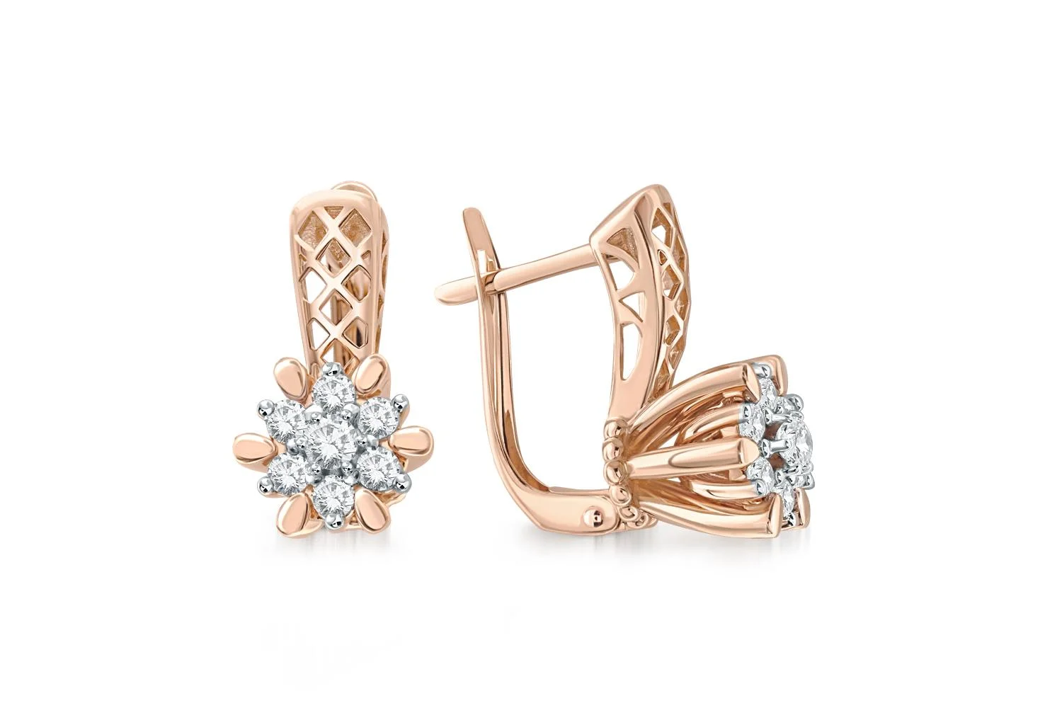 Серьги из красного золота с 14 фианитами