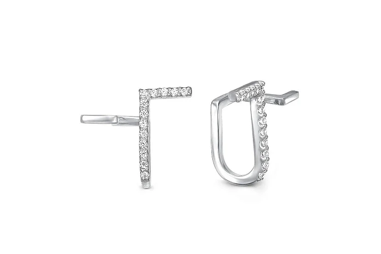 Серьги-пусеты Дорожки из белого золота с 26 фианитами