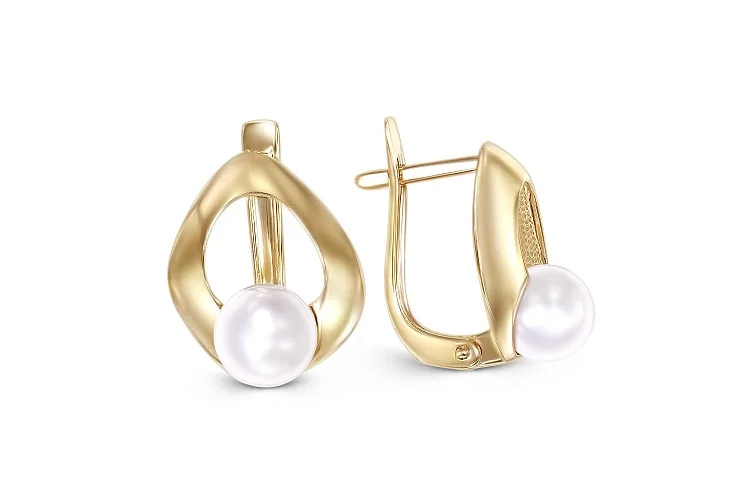 Серьги из жёлтого золота с 2 жемчужинами