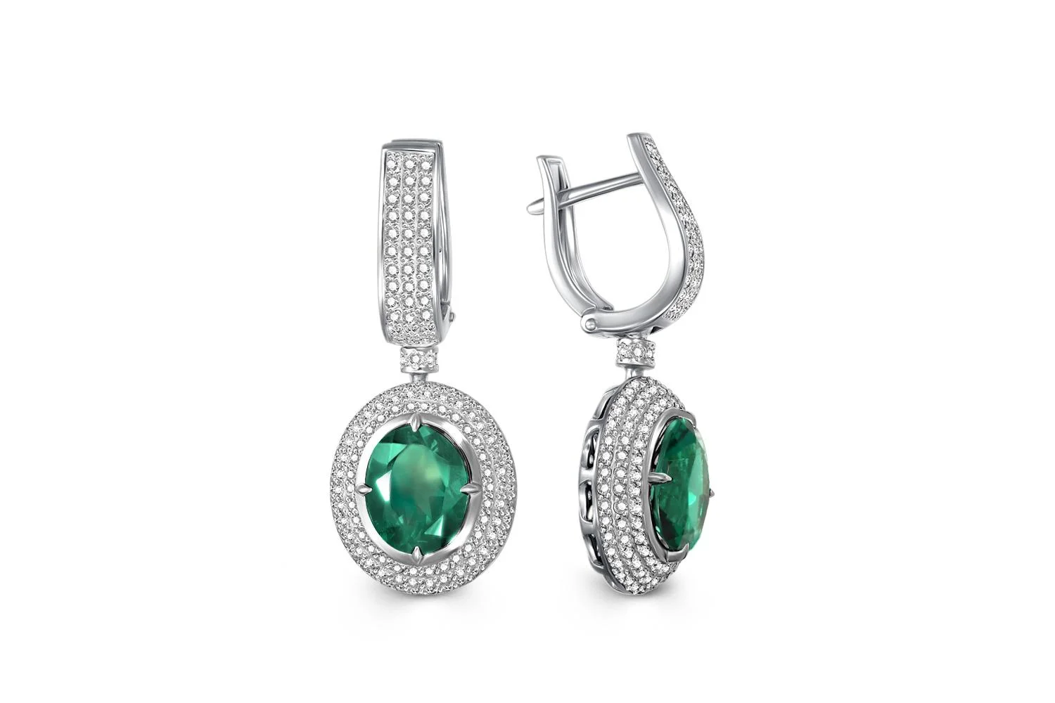 Серьги из белого золота с 2 кварцами и 290 фианитами