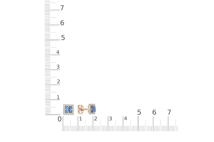 Серьги-пусеты Квадраты из красного золота с 2 топазами swiss и 40 фианитами