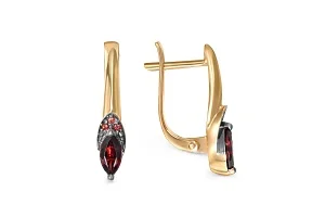 Серьги из жёлтого золота с 2 гранатами и 6 фианитами