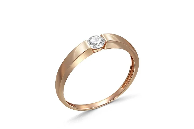 Кольцо помолвочное из красного золота с бриллиантом