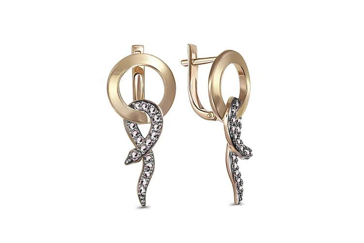 Серьги Змеи из жёлтого золота с 34 фианитами