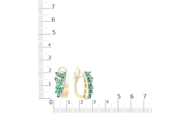 Серьги из жёлтого золота с 18 изумрудами и 10 бриллиантами