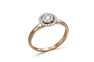 Кольцо Малинка из красного золота с 28 бриллиантами