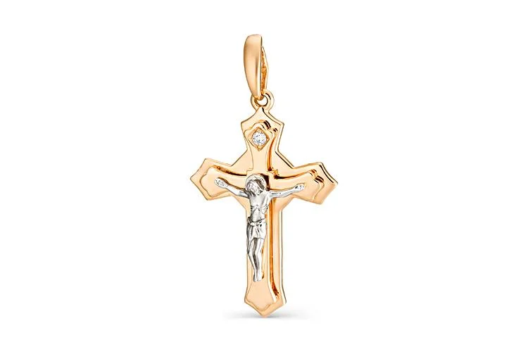 Крест из красного золота с фианитом