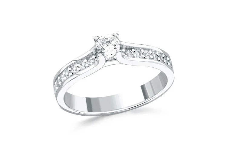 Кольцо из белого золота с 18 выращенными бриллиантами