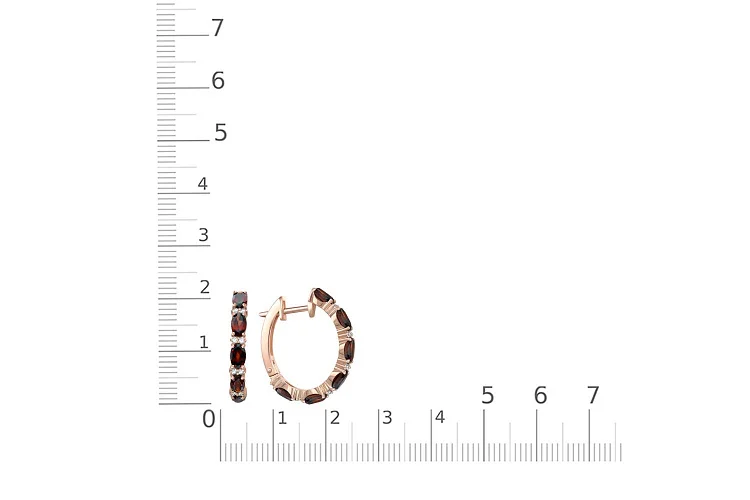 Серьги из красного золота с 12 гранатами и 24 фианитами