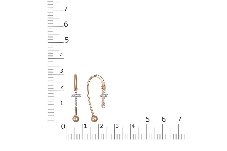 Серьги Кресты из красного золота с 24 фианитами