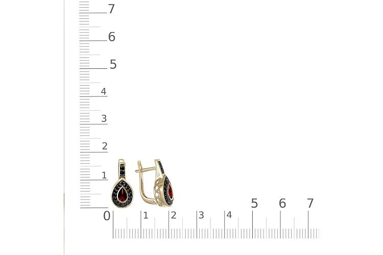 Серьги из жёлтого золота с 2 гранатами и 36 фианитами