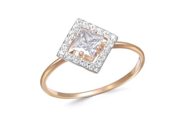 Кольцо из красного золота с 21 фианитами