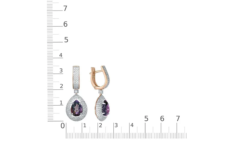 Серьги из красного золота с 2 александритами и 278 фианитами