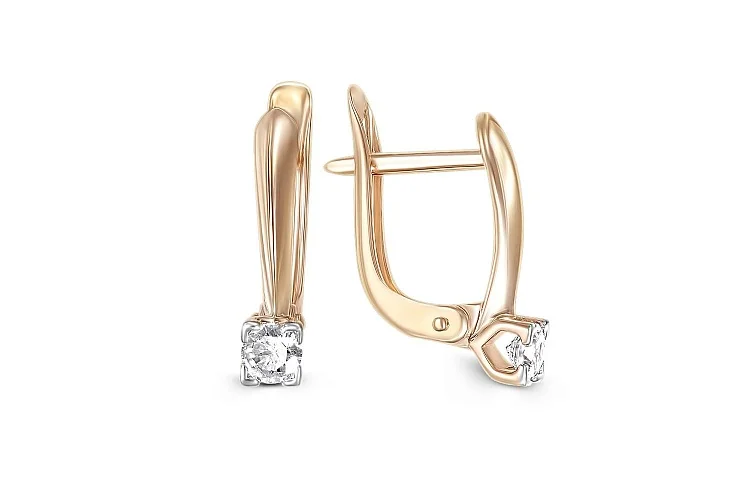 Серьги из красного золота с 2 фианитами