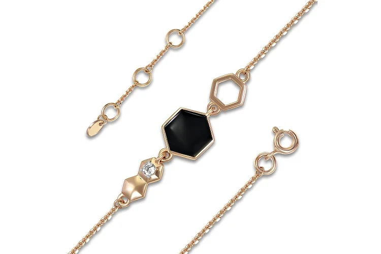 Браслет с шестиугольником из красного золота с бриллиантом