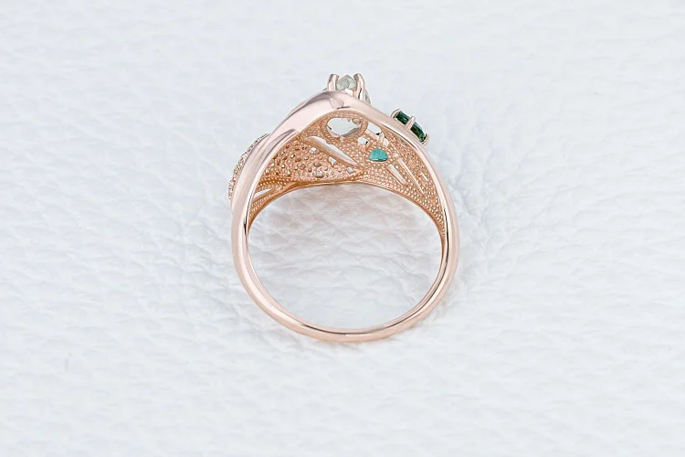 Кольцо из красного золота с аметистом, турмалинами и фианитами