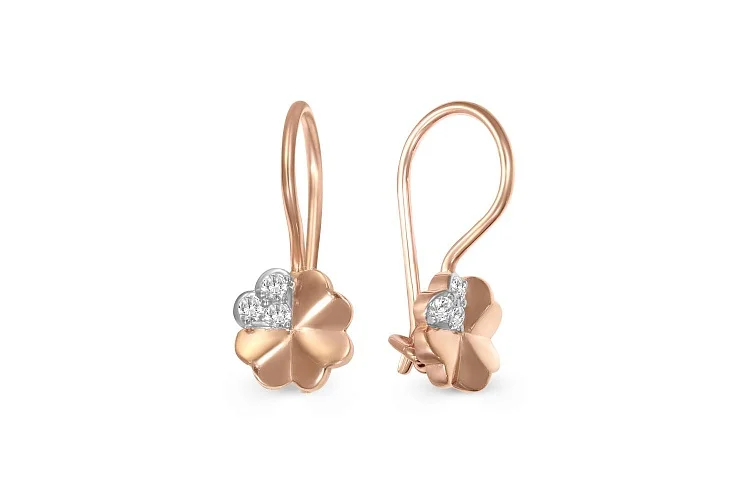 Детские серьги Клевер из красного золота с 6 бриллиантами