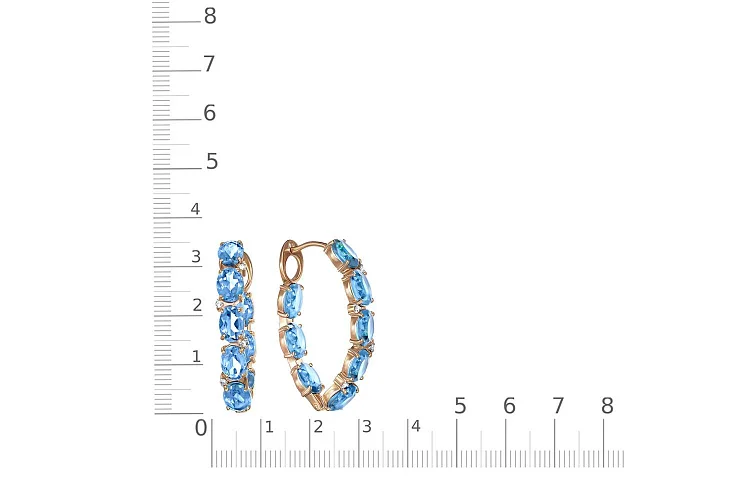 Серьги из красного золота с 16 топазами swiss и 8 фианитами