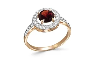 Кольцо из красного золота с гранатом и 30 фианитами