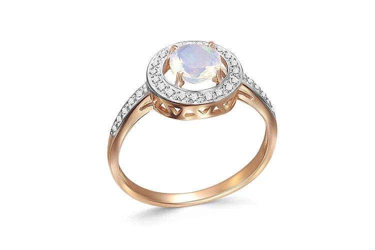 Кольцо из красного золота с опалом и 30 фианитами