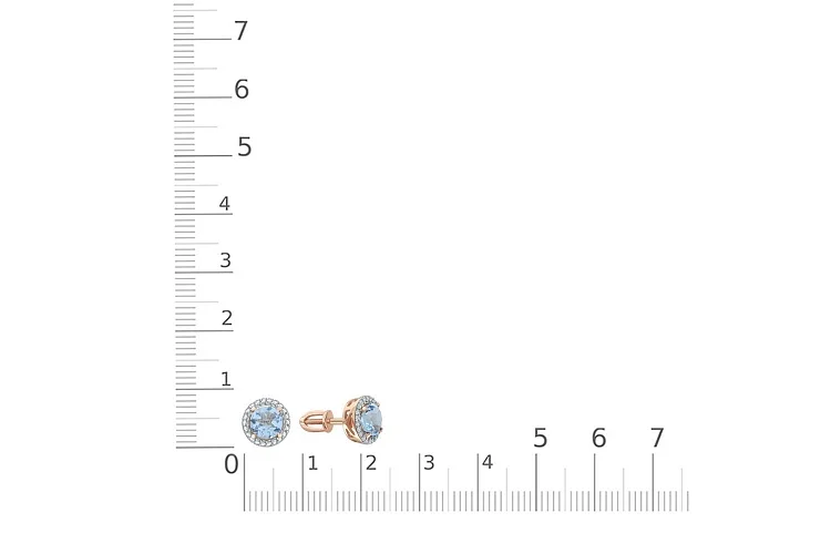 Серьги-пусеты из красного золота с 2 топазами sky и 44 фианитами