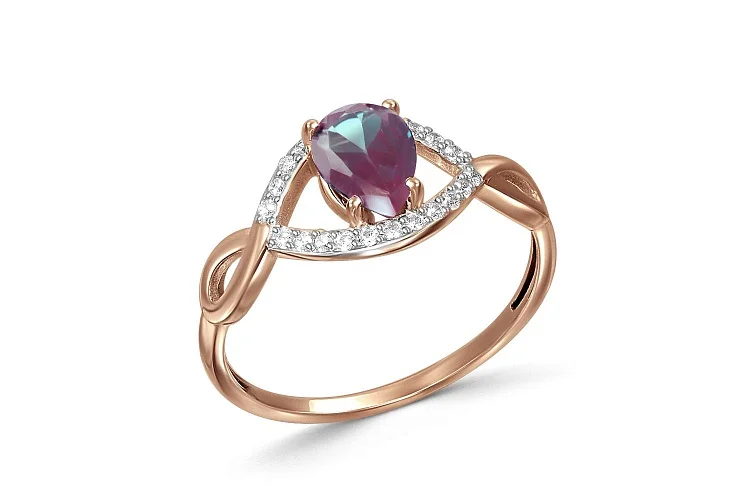 Кольцо из красного золота с александритом и 22 фианитами