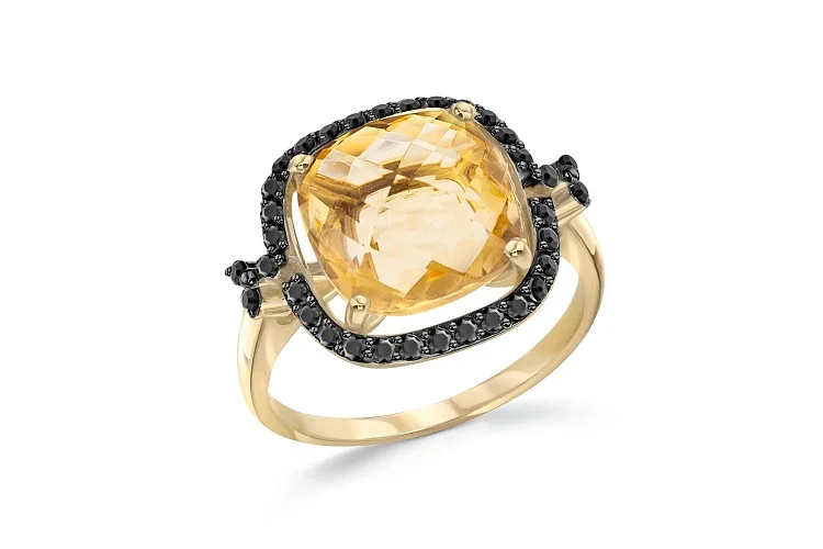 Кольцо из жёлтого золота с цитрином и 34 фианитами