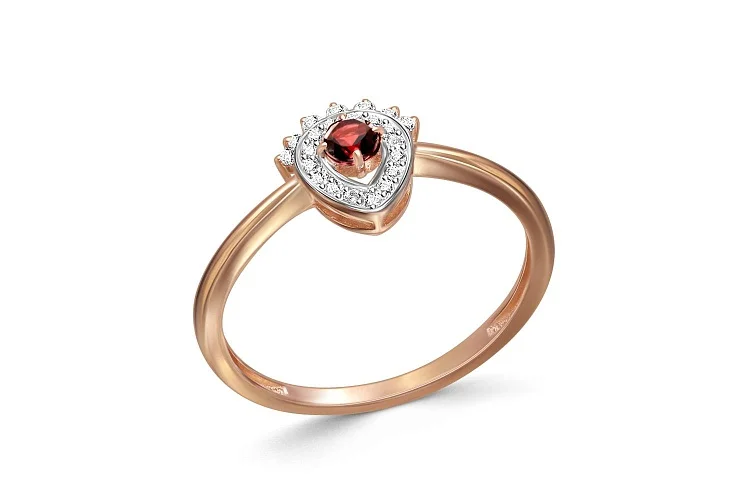 Кольцо из красного золота с гранатом и 22 фианитами