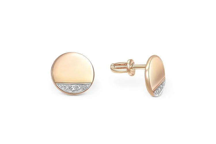 Серьги-пусеты Круги из красного золота с 6 фианитами