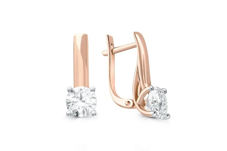 Серьги из красного золота с 2 выращенными бриллиантами