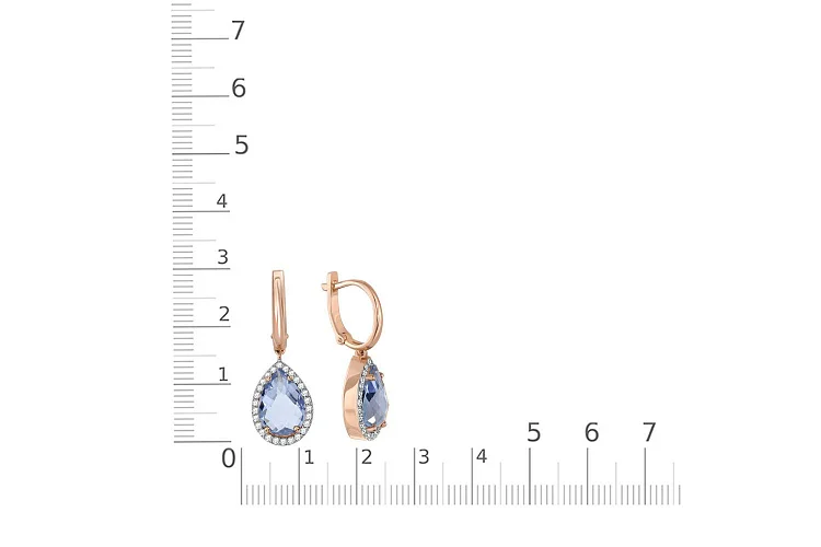 Серьги из красного золота с 2 наноситалами и 52 фианитами