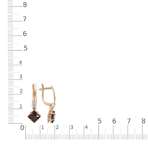 Серьги из красного золота с 2 раухтопазами и 8 фианитами