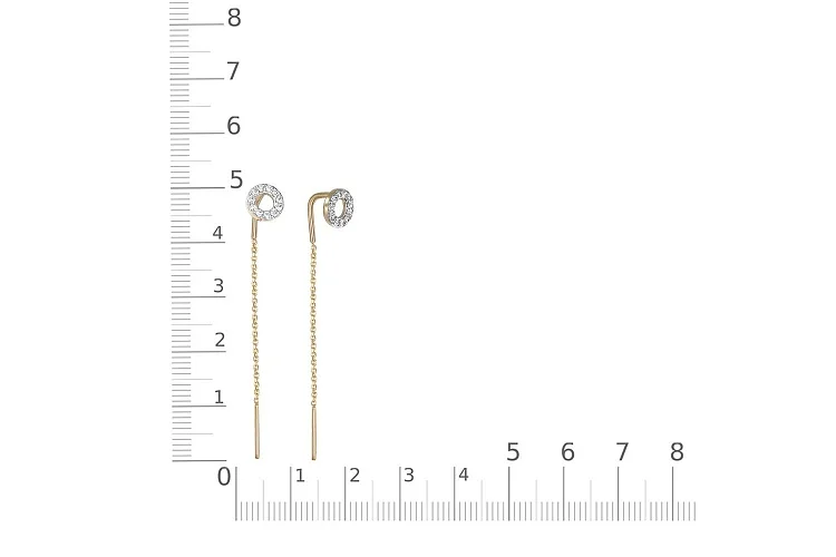 Серьги-продёвки Круги из жёлтого золота с 22 фианитами