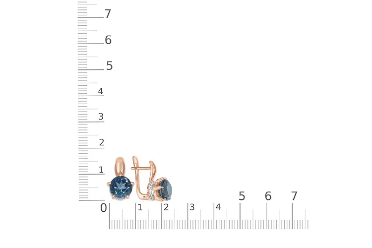 Серьги из красного золота с 2 топазами лондон и 36 фианитами