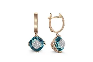 Серьги из красного золота с 2 топазами лондон и 28 бриллиантами