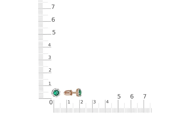 Серьги-пусеты из красного золота с 2 изумрудами и 16 бриллиантами