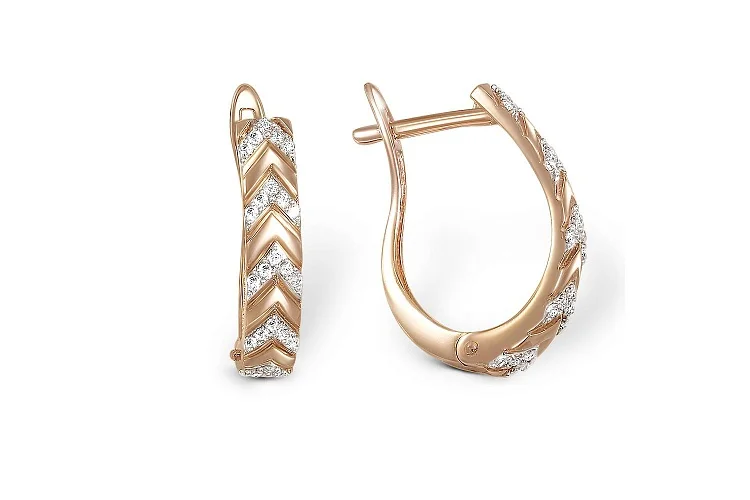 Серьги из красного золота с 50 фианитами