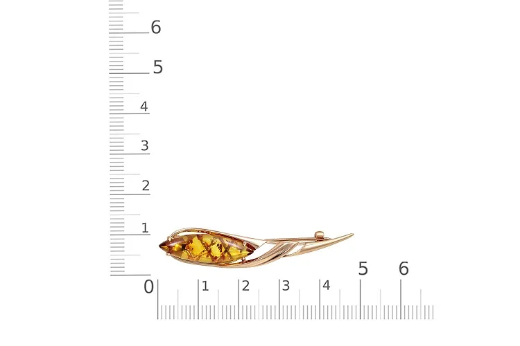 Брошь Веточка из красного золота с янтарём