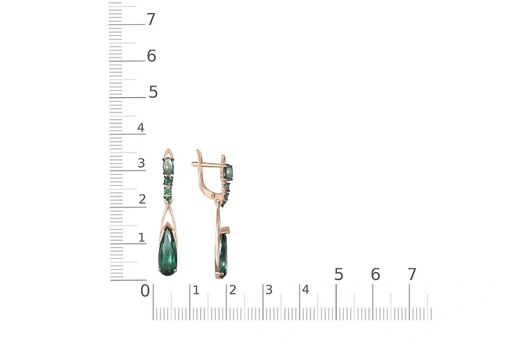 Серьги из красного золота с 4 ситаллами и 6 фианитами