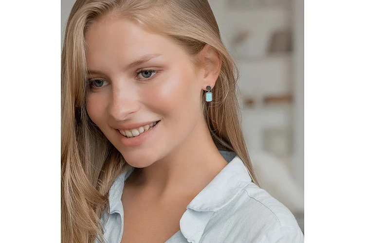 Серьги-пусеты Прямоугольники из красного золота с бирюзой