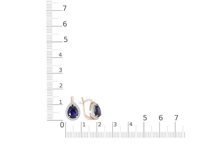 Серьги из красного золота с 2 корундами и 52 фианитами