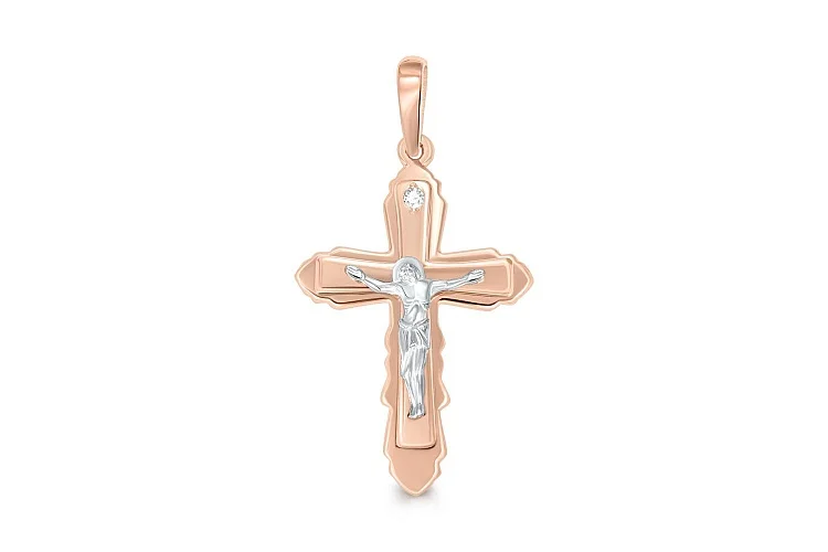 Крест из красного золота с бриллиантом