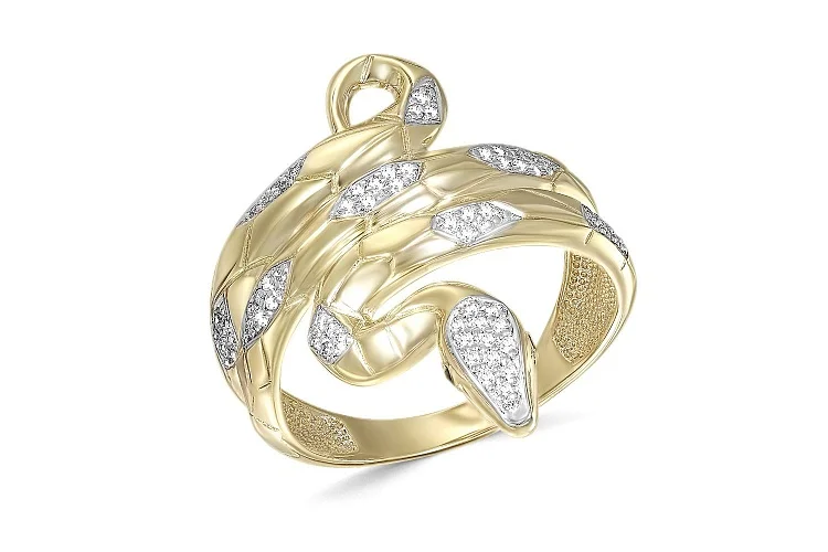 Кольцо Змея из жёлтого золота с 64 фианитами