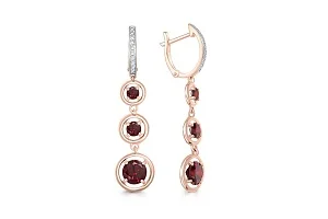 Серьги из красного золота с 6 гранатами и 20 фианитами
