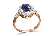 Кольцо из красного золота с сапфиром и 32 бриллиантами