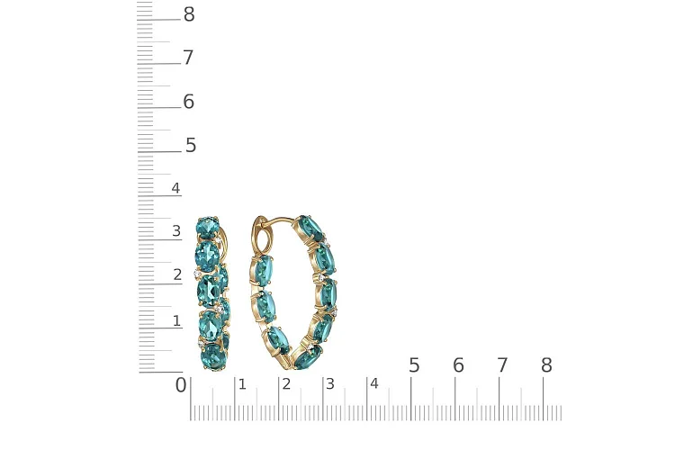 Серьги из жёлтого золота с 16 ситаллами и 8 фианитами