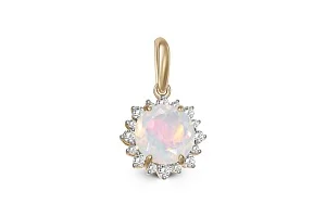 Подвеска Цветок из жёлтого золота с опалом и 16 фианитами