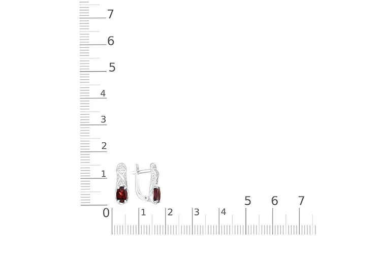 Серьги из белого золота с 2 гранатами и 14 фианитами