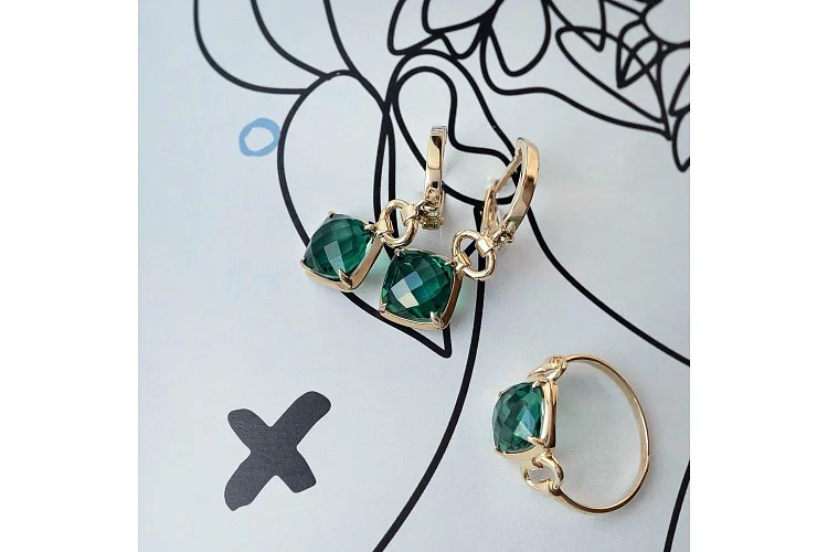 Серьги из жёлтого золота с 2 кварцами