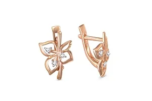 Серьги Цветы из красного золота с 6 фианитами